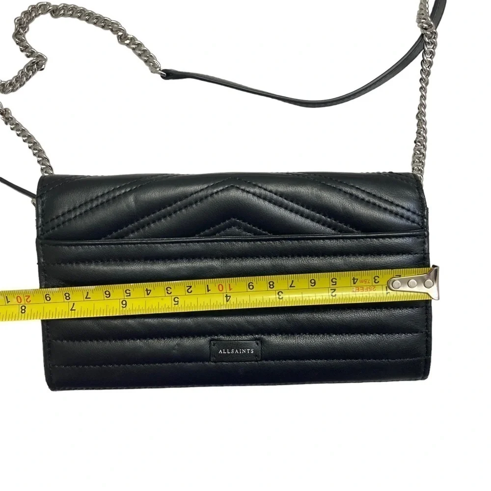 All saints black Justine quilted leather crossbody wallet bag
